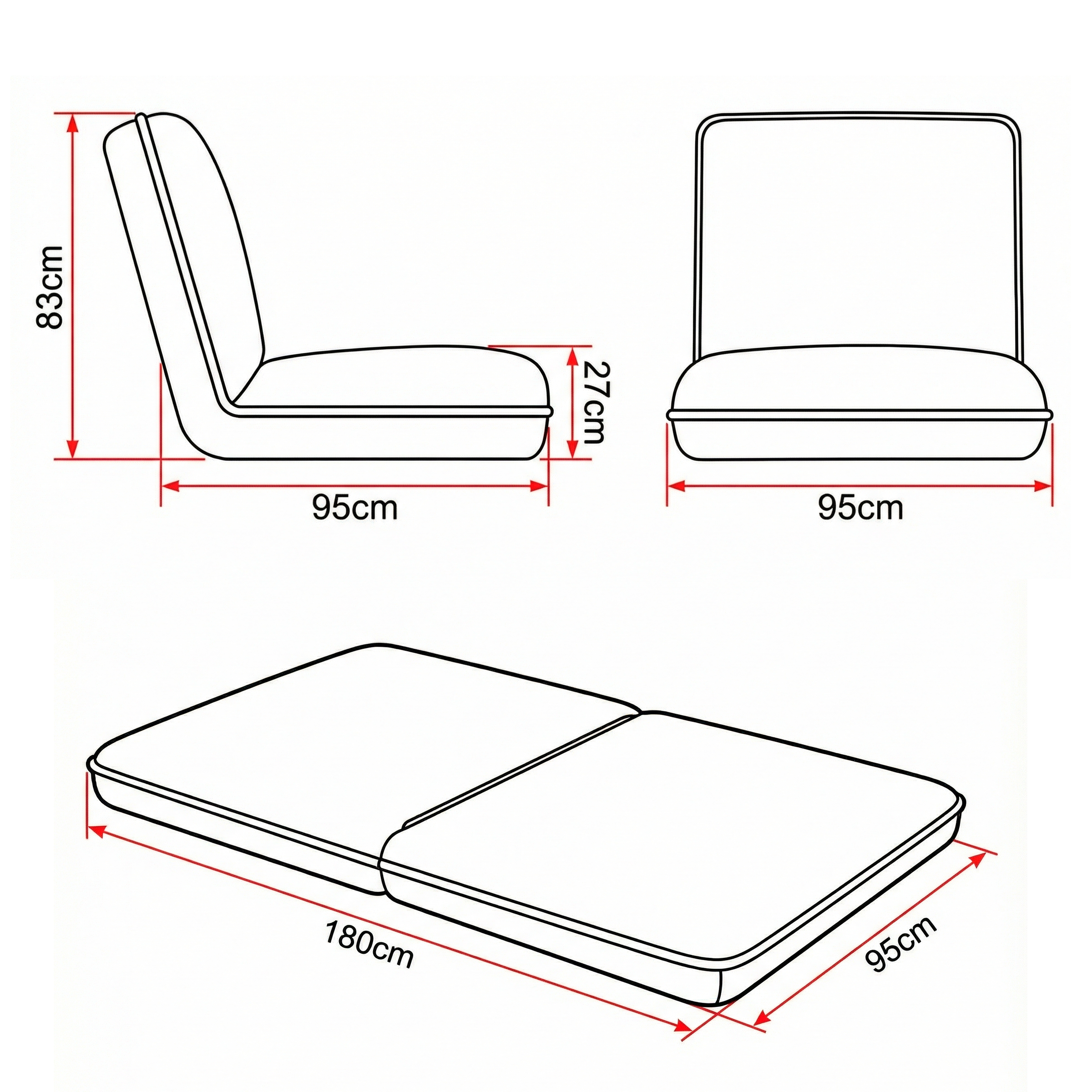 Sofá-cama Dobrável + 2 Almofadas Cushion